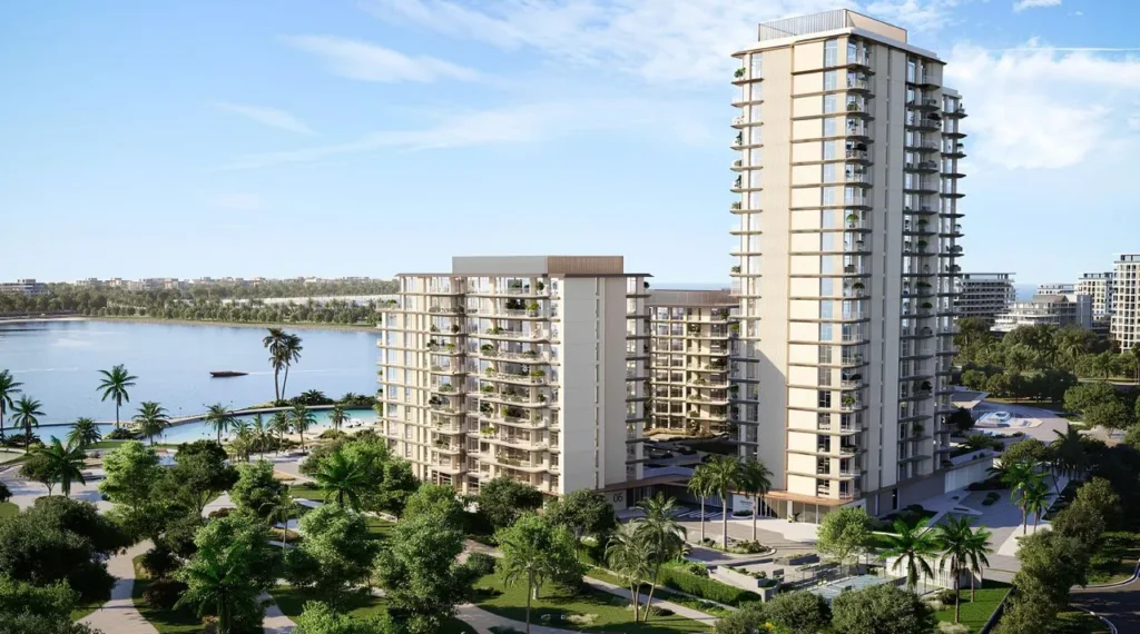 Luxury residential towers near Dubai waterfront highlighting premium investment options for those who buy property in Dubai from Adelaide.