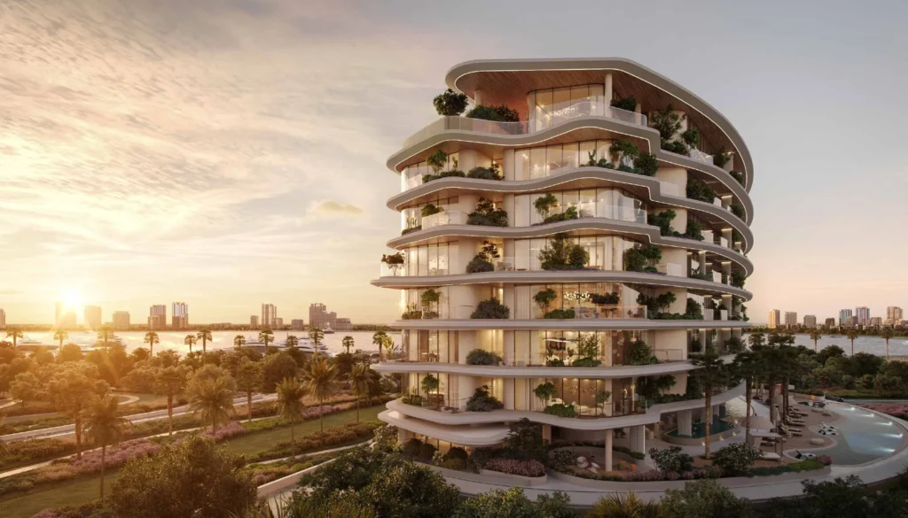 Luxury curved residential tower in Dubai representing modern developments available to investors who buy property in Dubai from Adelaide.